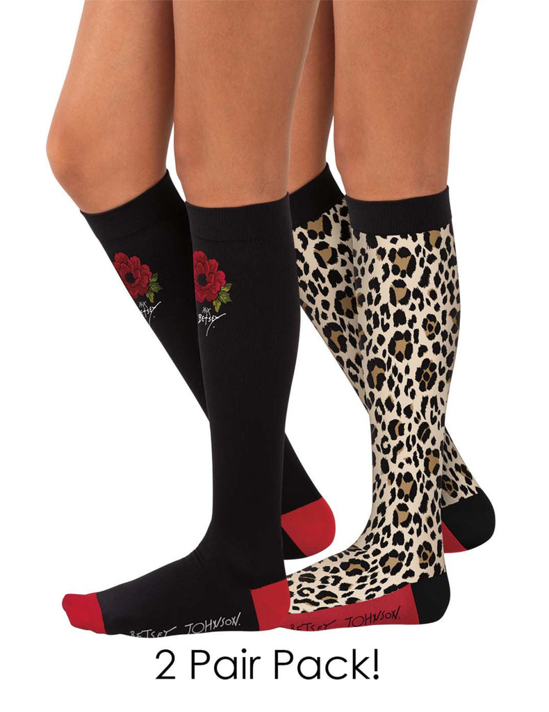 Koi Compression Socks 2-pac Floral Cheetah Betsey Floral Cheetah Betsey - BA178-FCBT-M-L by scrub-supply.com