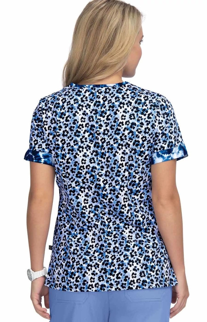 Koi Stretch Elena Top Tie Dye Leopard Blue -  by scrub-supply.com