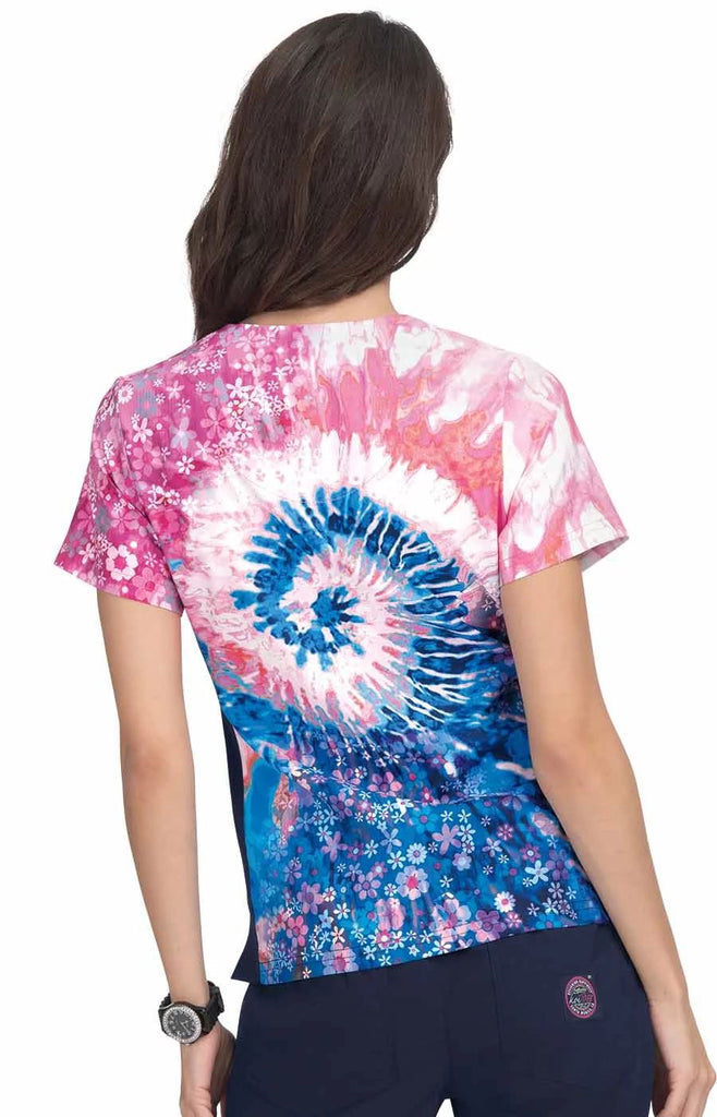Koi Reform Placement Top Groovy Floral Navy/Elec Blue/Coral -  by scrub-supply.com