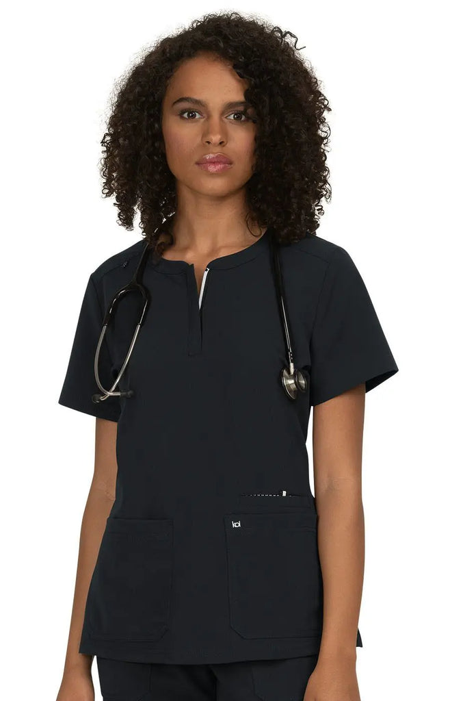 Koi Scrubs Back In Action Solid Scrub Top Black | scrub-supply.com