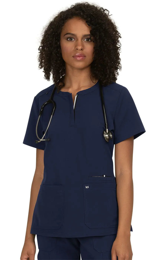 Koi Scrubs Back In Action Solid Scrub Top Navy | scrub-supply.com