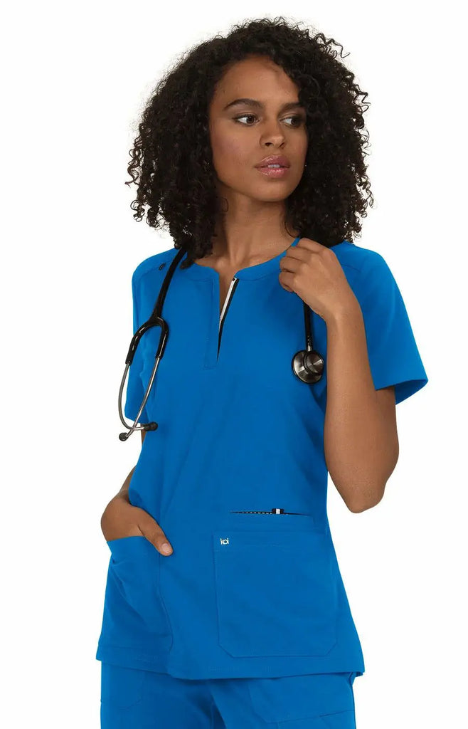 Koi Scrubs Back In Action Solid Scrub Top Royal Blue | scrub-supply.com