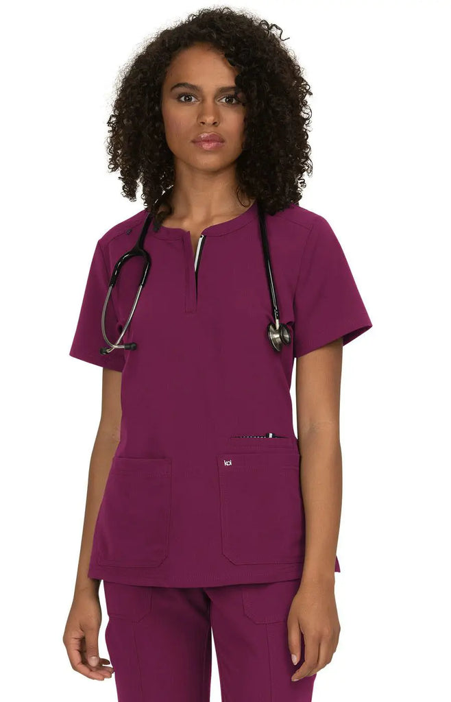 Koi Scrubs Back In Action Solid Scrub Top Wine | scrub-supply.com