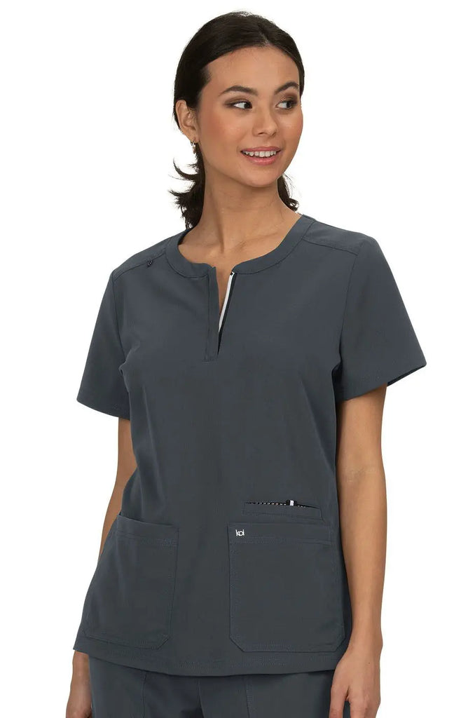 Koi Scrubs Back In Action Solid Scrub Top Charcoal | scrub-supply.com