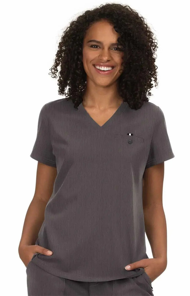 Koi Scrubs Ready To Work Solid Scrub Top Heather Grey | scrub-supply.com