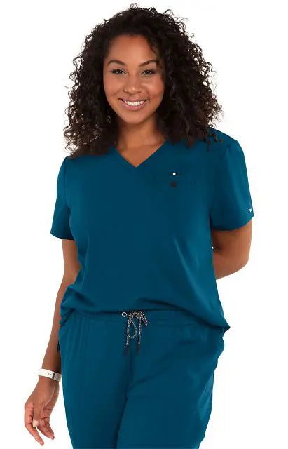 Koi Scrubs Women's Ready To Work Solid Scrub Top Caribbean Blue | scrub-supply.com