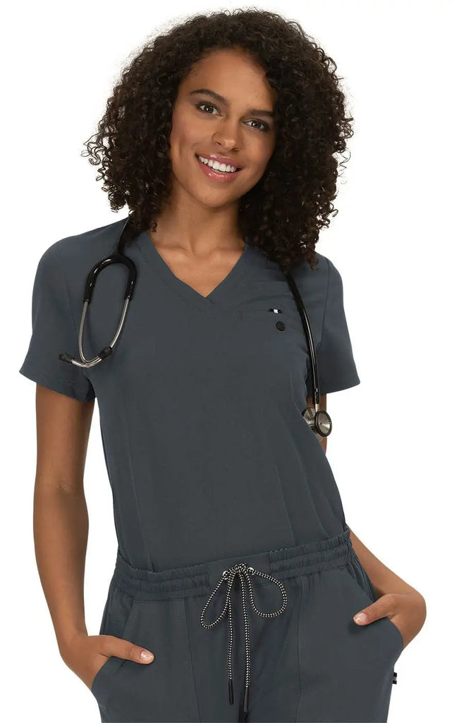 Koi Scrubs Ready To Work Solid Scrub Top Charcoal | scrub-supply.com