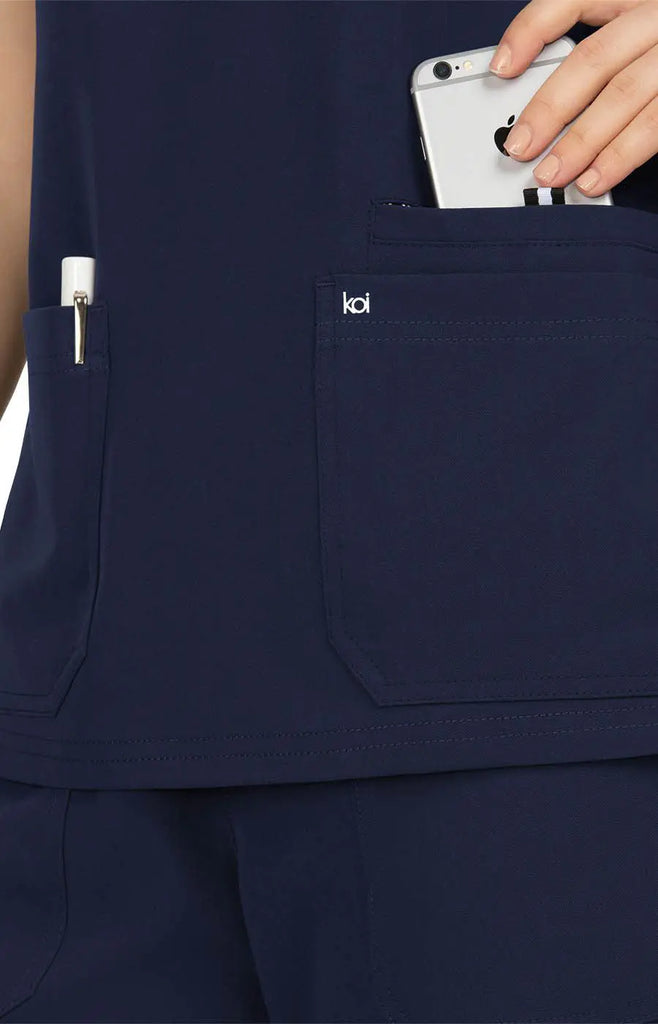 Koi Scrubs Hustle and Heart Top Navy | scrub-supply.com