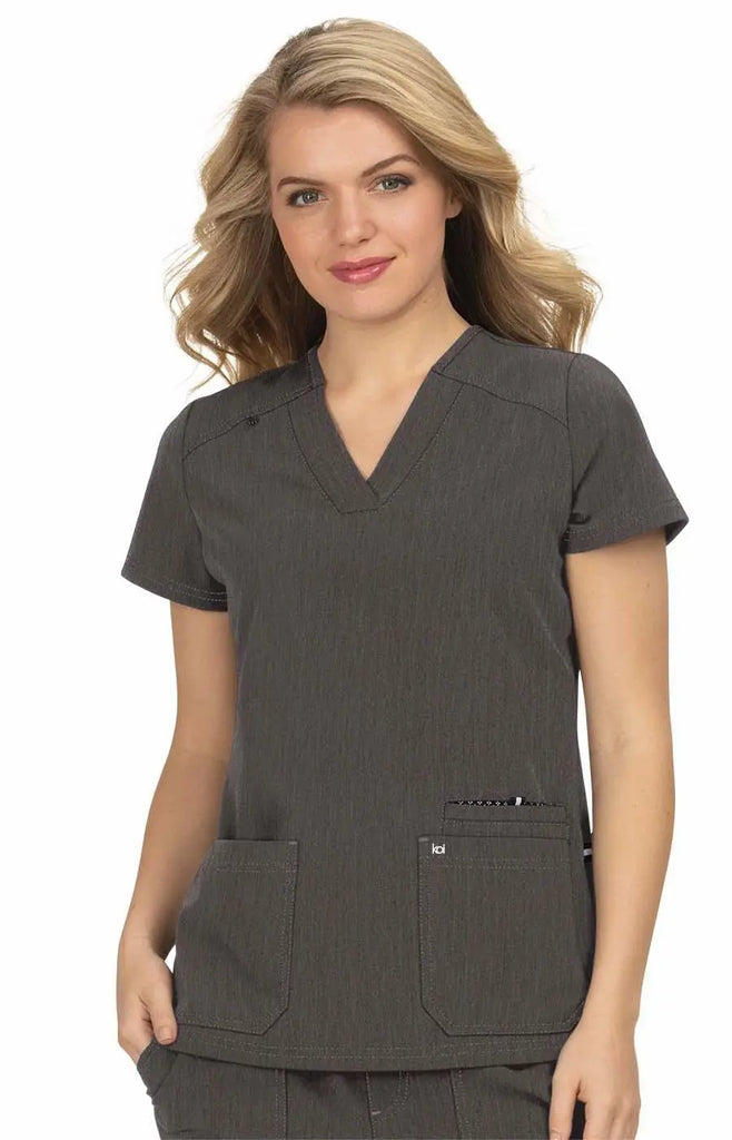 Koi Scrubs Hustle and Heart Top Heather Grey | scrub-supply.com