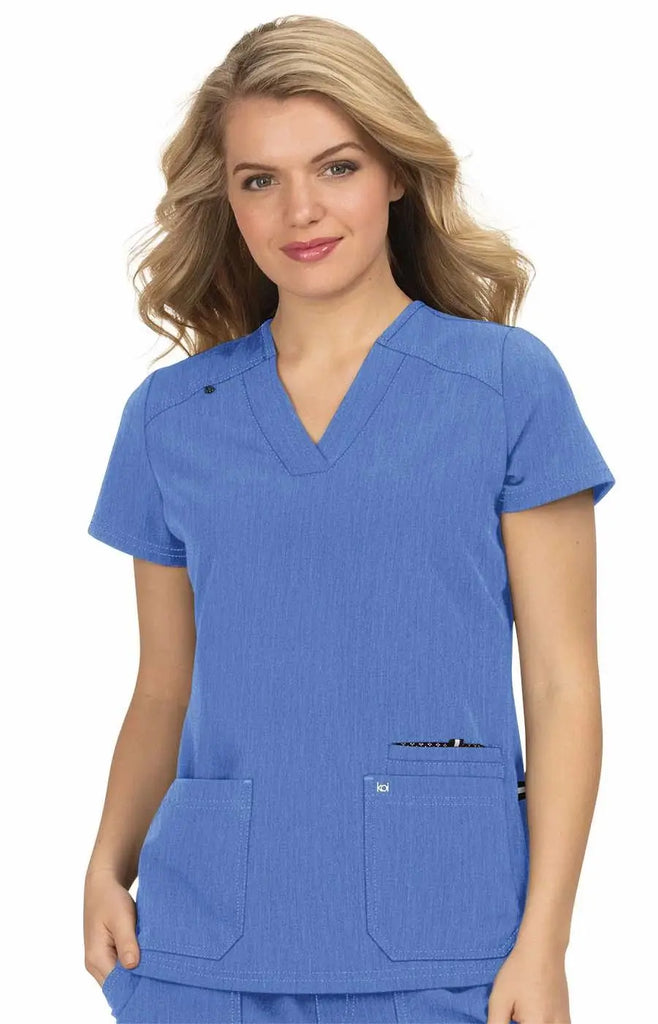 Koi Scrubs Hustle and Heart Top Heather True Ceil | scrub-supply.com