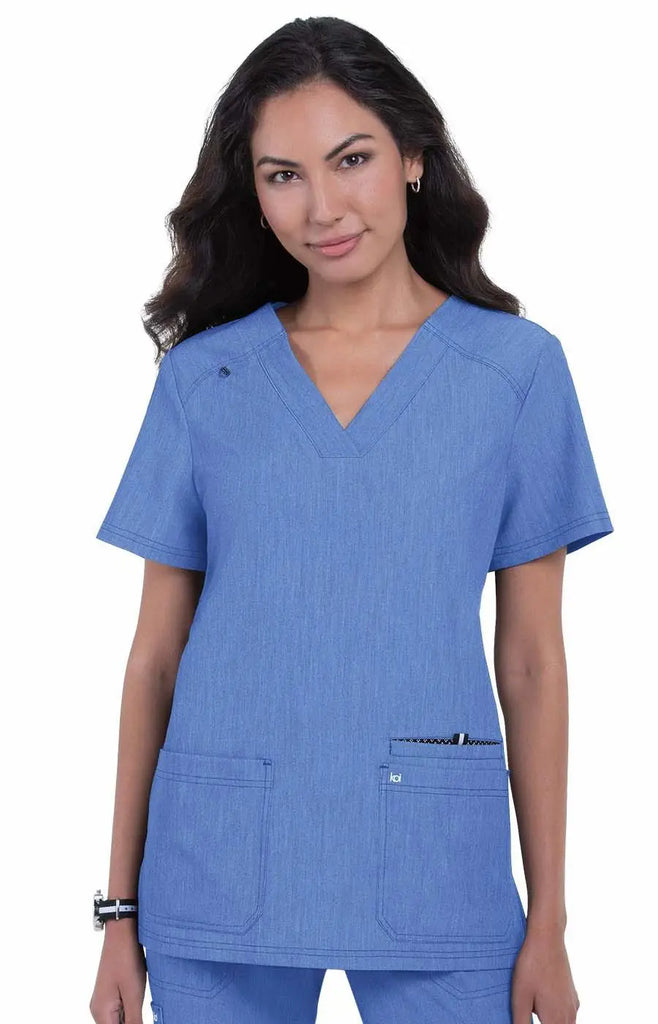 Koi Scrubs Hustle and Heart Top Heather True Ceil | scrub-supply.com