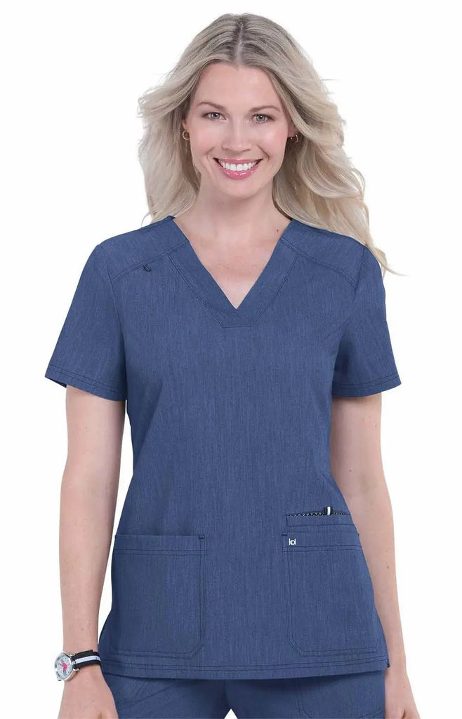 Koi Scrubs Hustle and Heart Top Heather Navy | scrub-supply.com