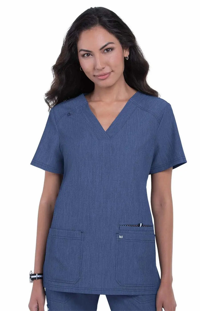 Koi Scrubs Hustle and Heart Top Heather Navy | scrub-supply.com