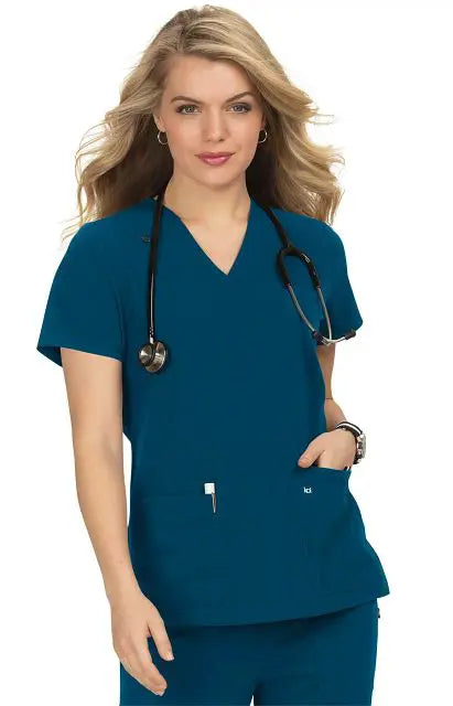 Koi Scrubs Hustle and Heart Top Caribbean Blue | scrub-supply.com