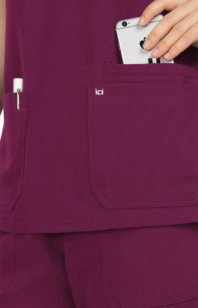 Koi Scrubs Hustle and Heart Top Wine | scrub-supply.com