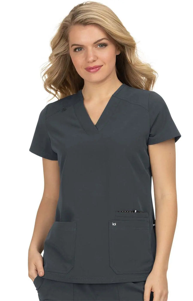 Koi Scrubs Hustle and Heart Top Charcoal | scrub-supply.com