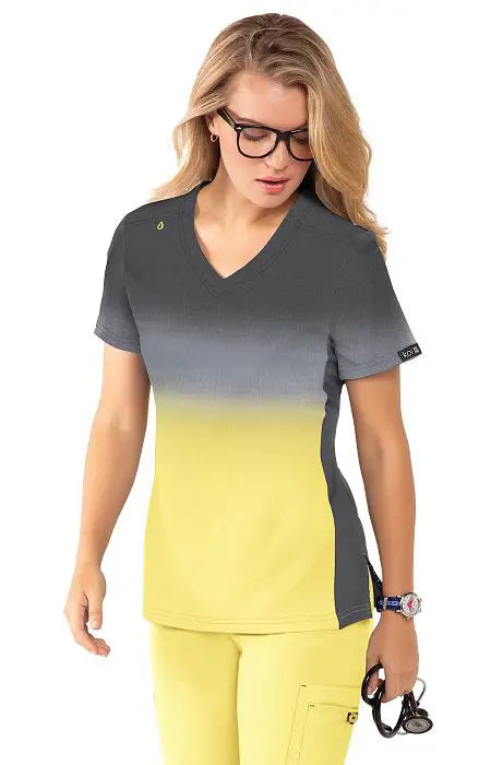 Koi Scrubs Cali Top Heather Charcoal/ Sunshine | scrub-supply.com