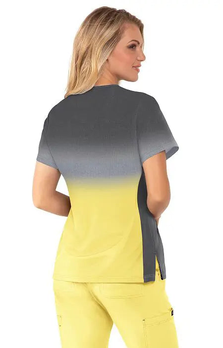 Koi Scrubs Cali Top Heather Charcoal/ Sunshine | scrub-supply.com