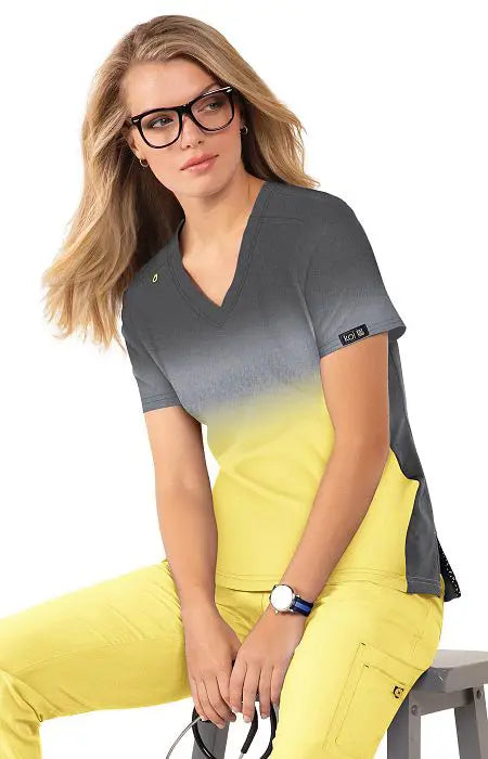 Koi Scrubs Cali Top Heather Charcoal/ Sunshine | scrub-supply.com