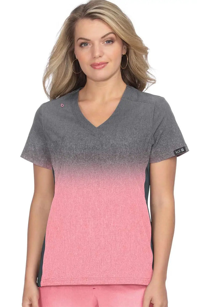 Koi Scrubs Cali Top Charcoal Heather Soft Pink Ombre | scrub-supply.com