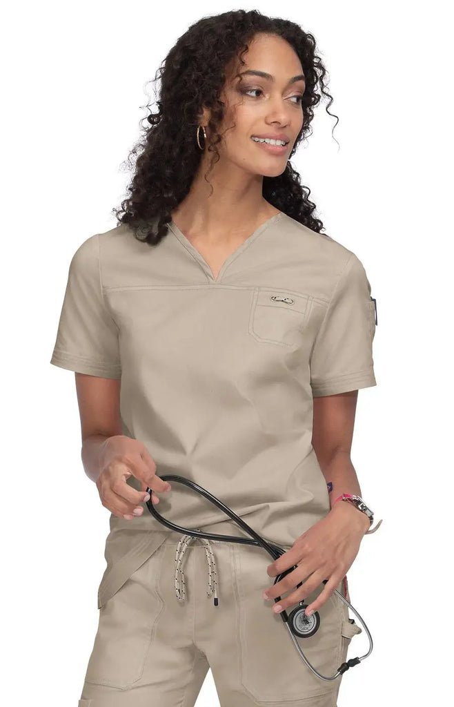 Koi Scrubs Georgia Top Desert Khaki | scrub-supply.com