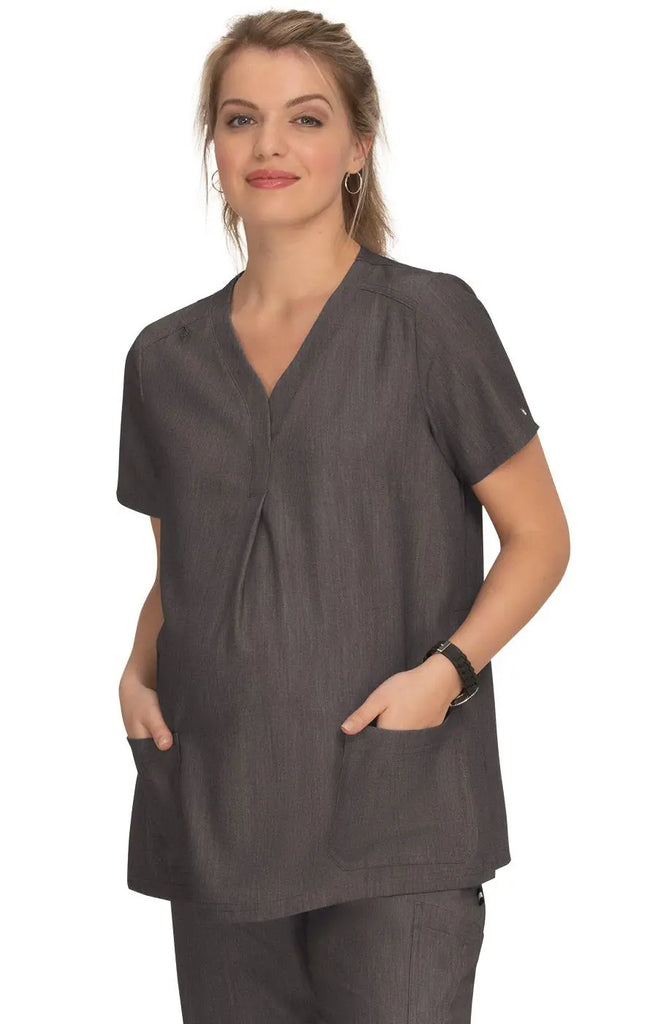 Koi Scrubs Onboard Maternity Top Heather Grey | scrub-supply.com