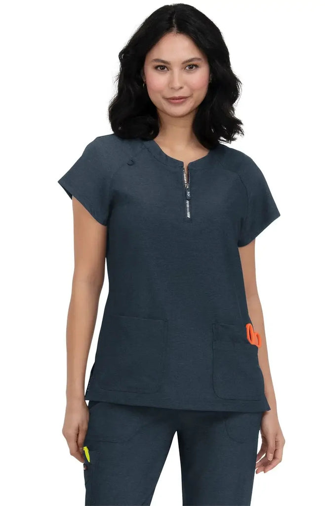 Koi Scrubs Liliana Top Heather Navy | scrub-supply.com