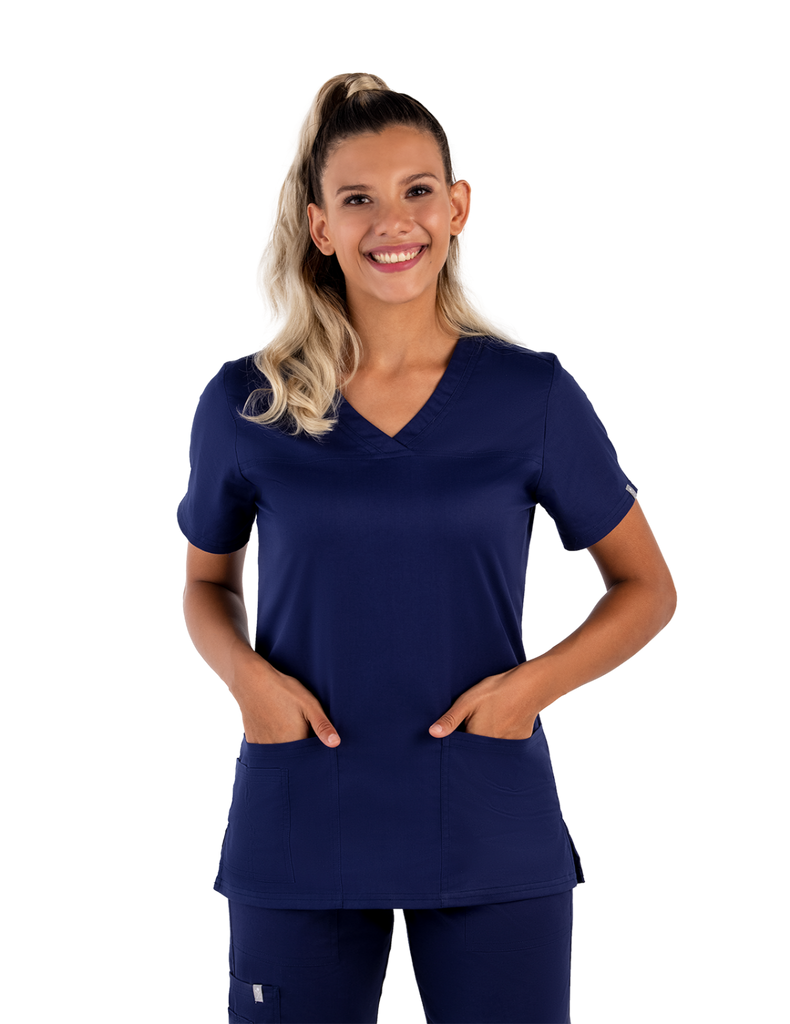 Life Threads Scrubs Women's Contego V-Neck Top Navy Blue | scrub-supply.com