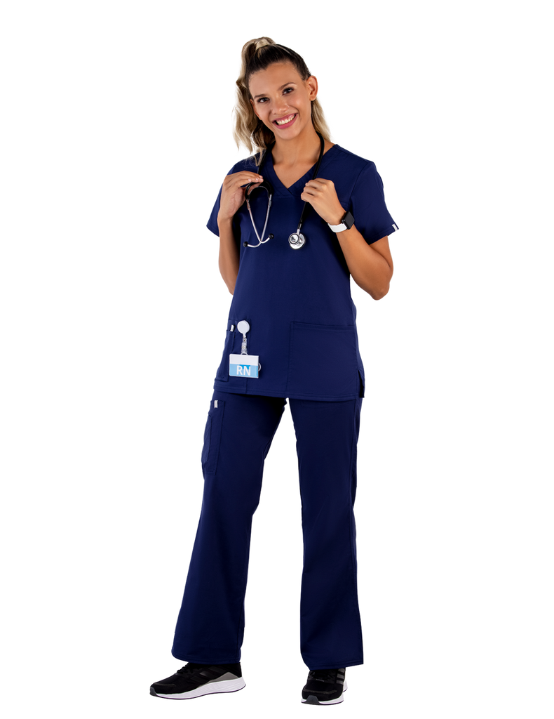 Life Threads Scrubs Women's Contego V-Neck Top Navy Blue | scrub-supply.com