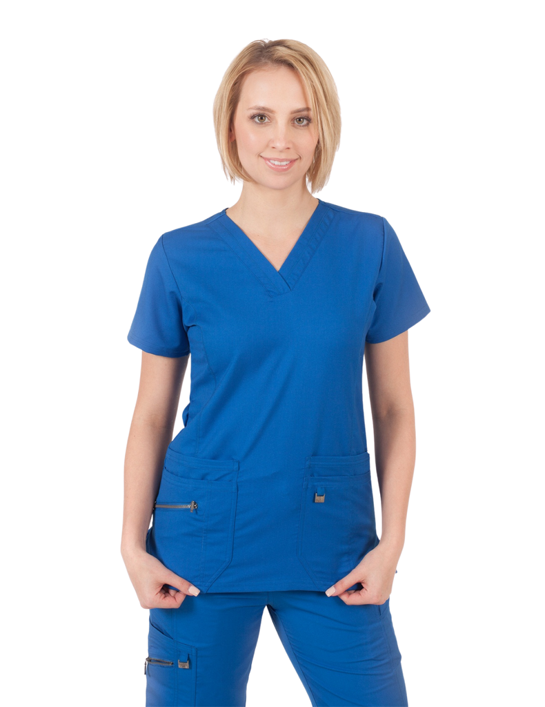 Life Threads Scrubs Women's Ergo 2.0 Fashion V-Neck Top Royal Blue | scrub-supply.com