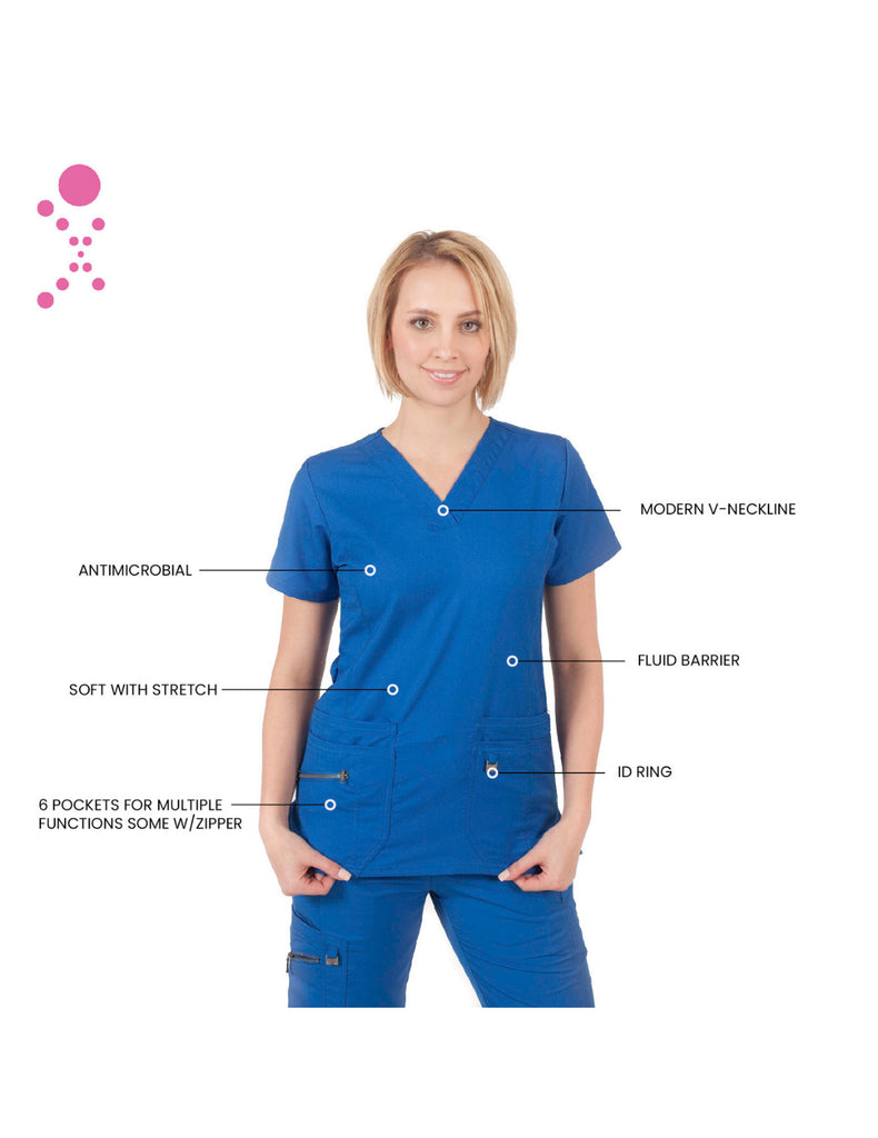 Life Threads Scrubs Women's Ergo 2.0 Fashion V-Neck Top Royal Blue | scrub-supply.com