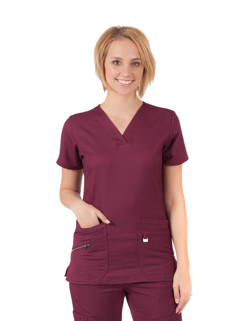 Life Threads Scrubs Women's Ergo 2.0 Fashion V-Neck Top Wine | scrub-supply.com