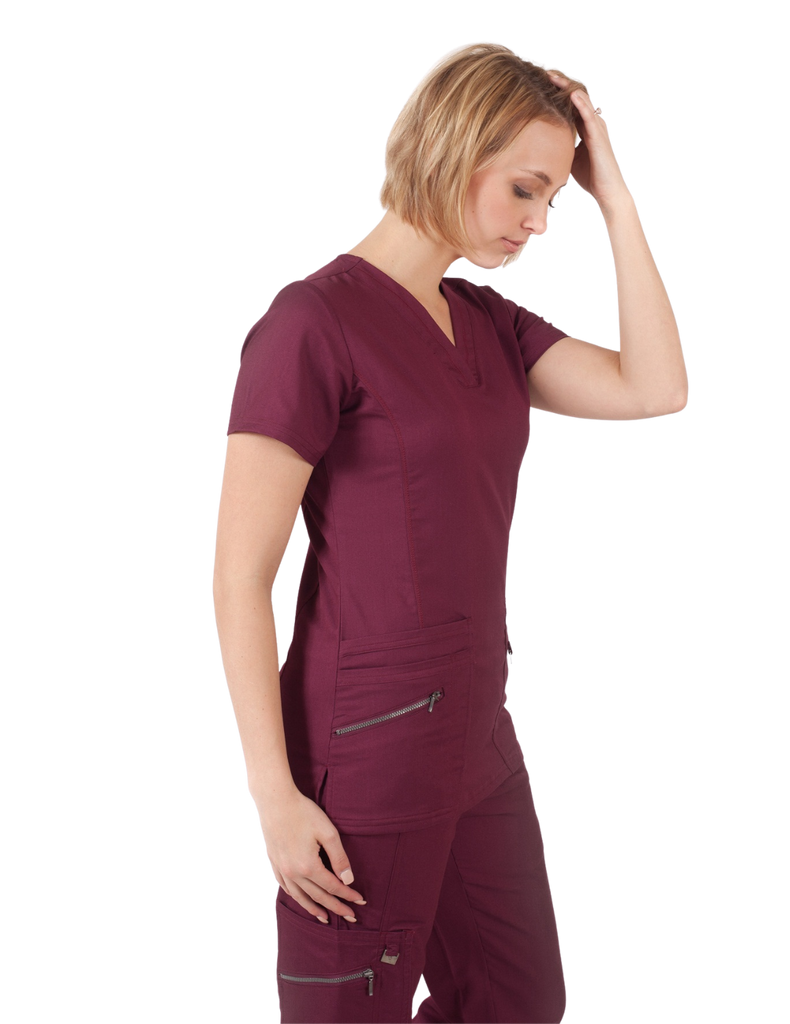 Life Threads Scrubs Women's Ergo 2.0 Fashion V-Neck Top Wine | scrub-supply.com