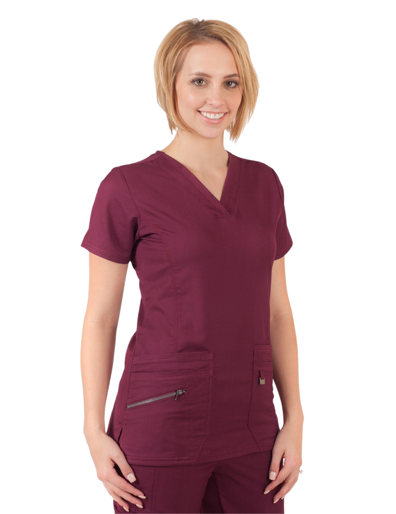 Life Threads Scrubs Women's Ergo 2.0 Fashion V-Neck Top Wine | scrub-supply.com