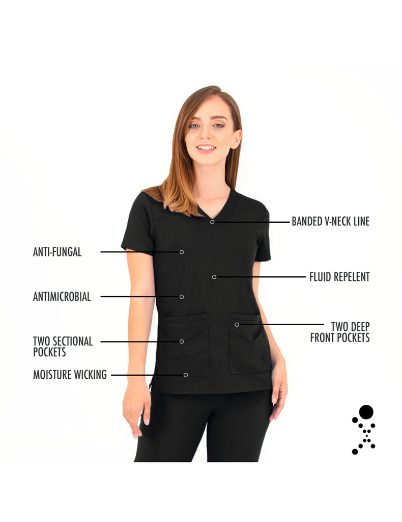 Life Threads Scrubs Women's Ergo 2.0 Utility Top Black | scrub-supply.com