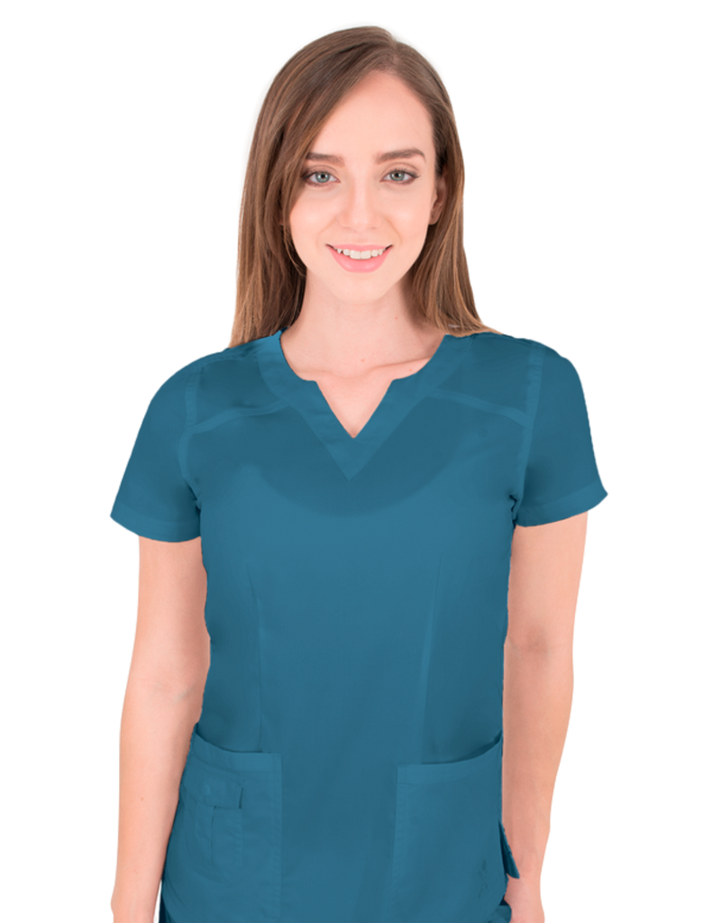 Life Threads Scrubs Women's Ergo 2.0 Scallop Neckline Top Caribbean Blue | scrub-supply.com