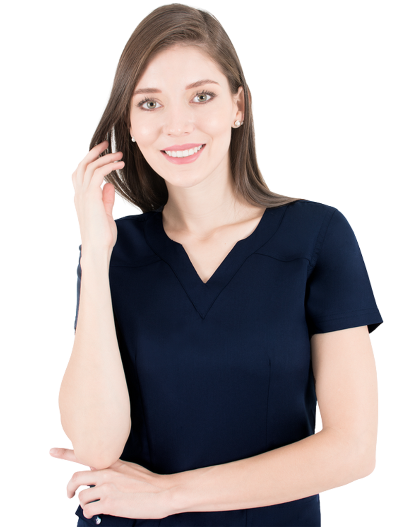 Life Threads Scrubs Women's Ergo 2.0 Scallop Neckline Top Navy Blue | scrub-supply.com