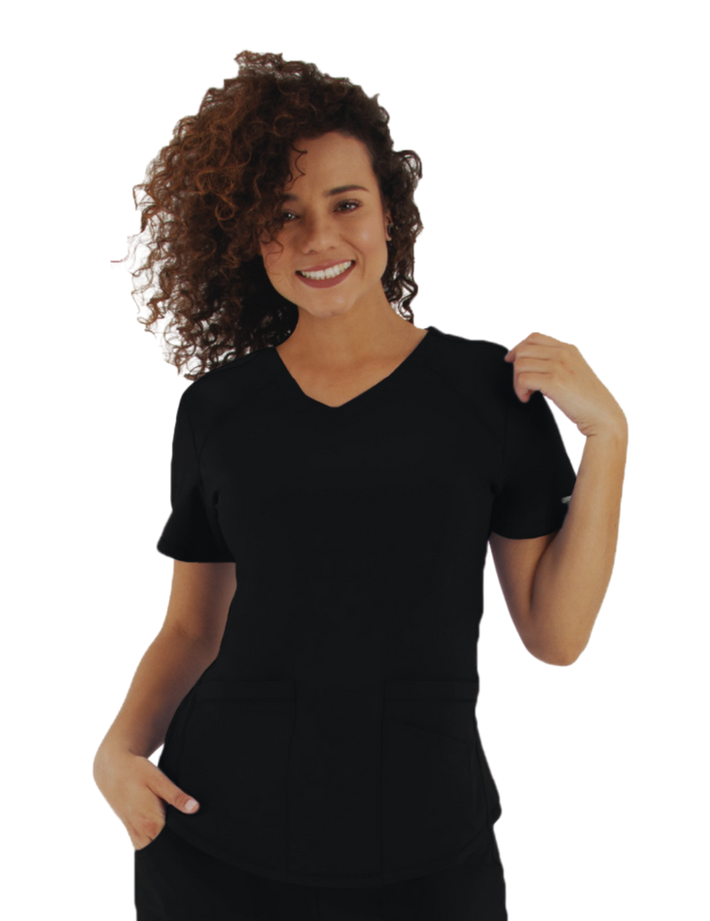 Life Threads Scrubs Women's Active V-Neck Top Black | scrub-supply.com