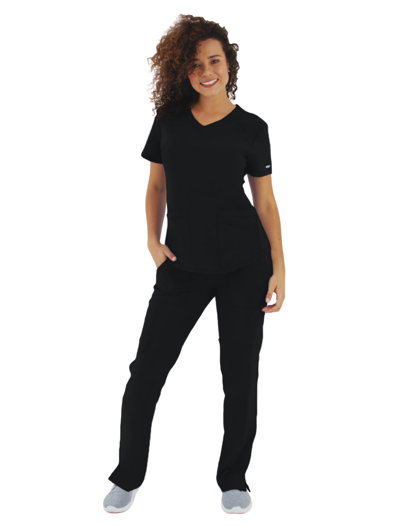 Life Threads Scrubs Women's Active V-Neck Top Black | scrub-supply.com