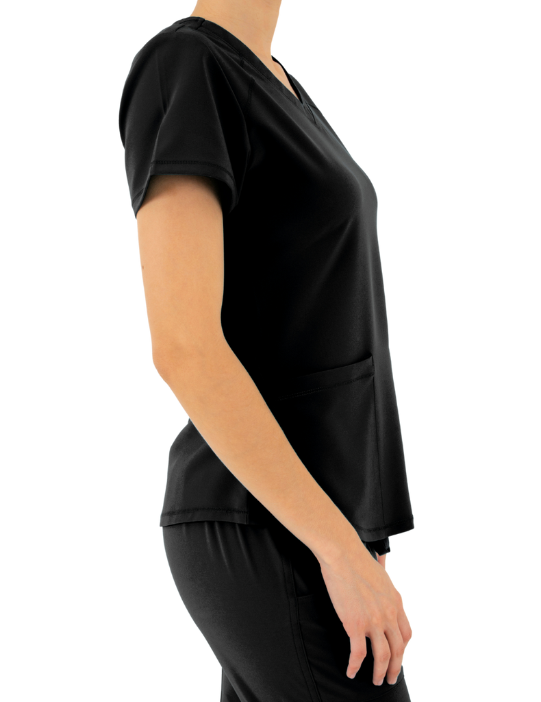 Life Threads Scrubs Women's Active V-Neck Top Black | scrub-supply.com