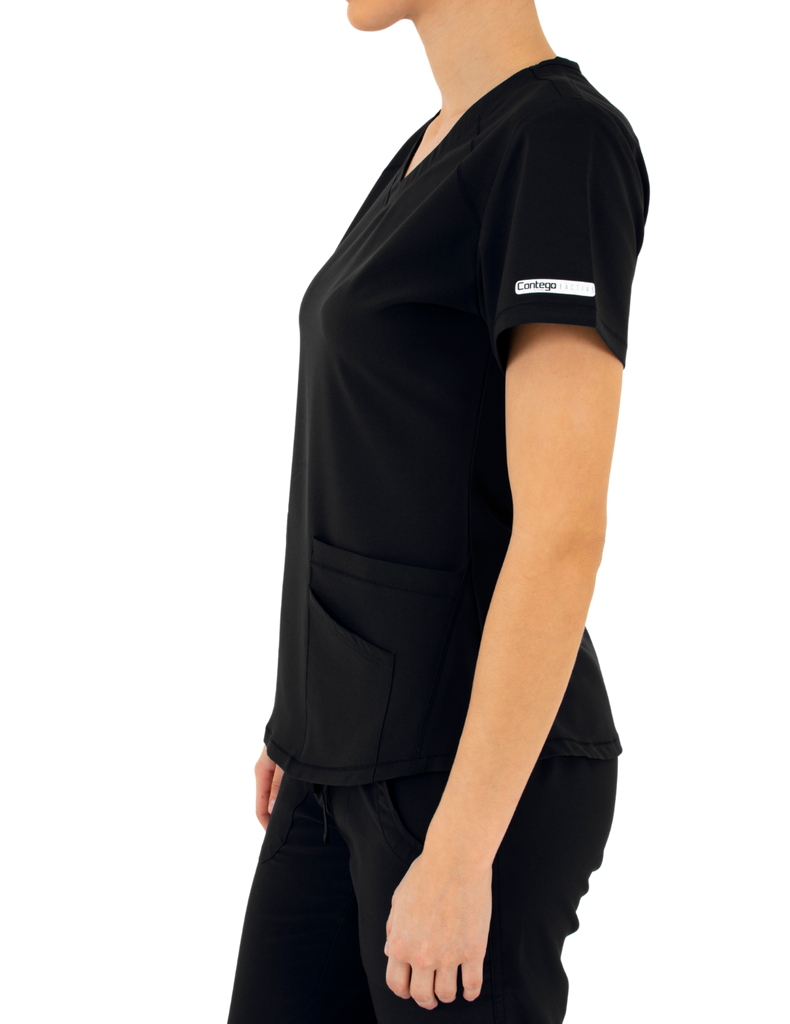 Life Threads Scrubs Women's Active V-Neck Top Black | scrub-supply.com