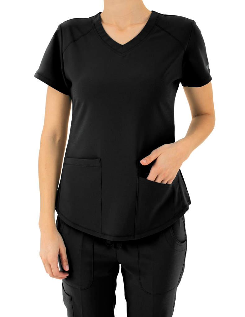 Life Threads Scrubs Women's Active V-Neck Top Black | scrub-supply.com