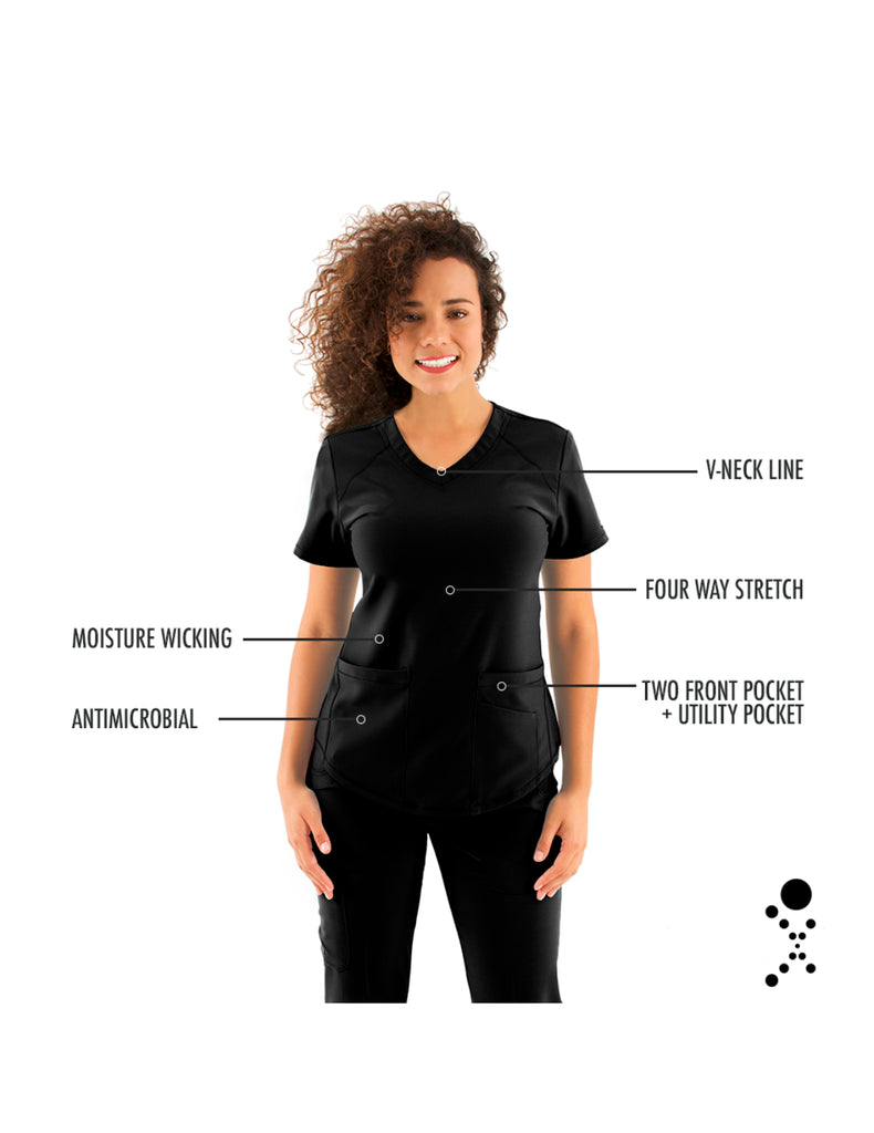 Life Threads Scrubs Women's Active V-Neck Top Black | scrub-supply.com