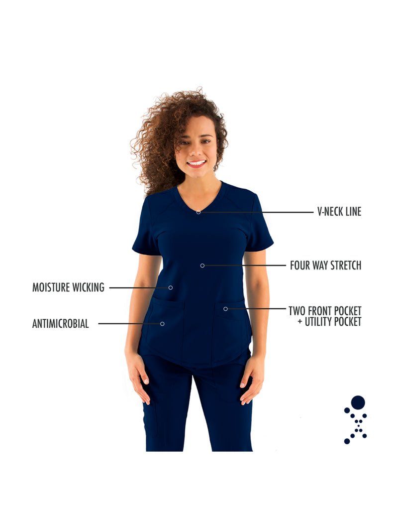 Life Threads Scrubs Women's Active V-Neck Top Navy Blue | scrub-supply.com