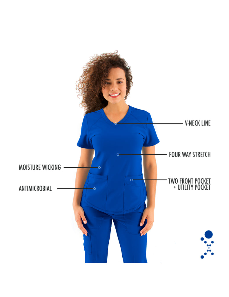 Life Threads Scrubs Women's Active V-Neck Top Royal Blue | scrub-supply.com