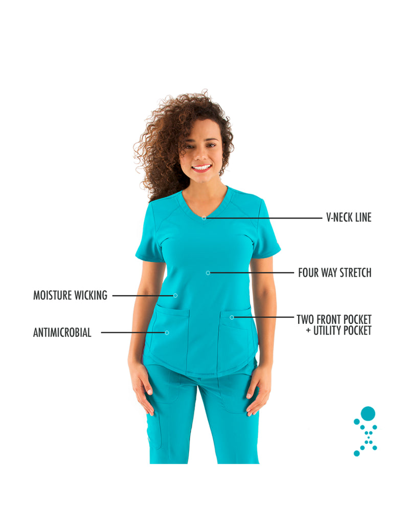 Life Threads Scrubs Women's Active V-Neck Top Teal | scrub-supply.com