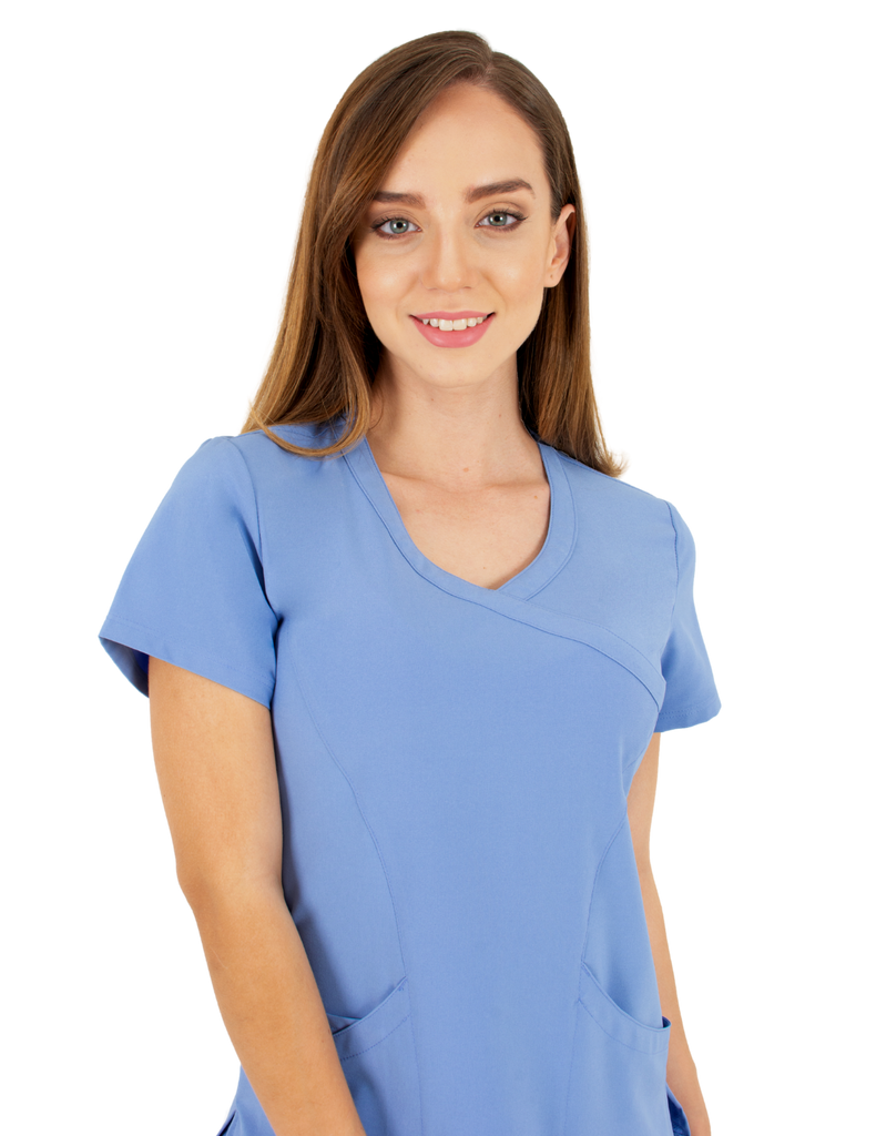 Life Threads Scrubs Women's Active Mock Wrap Top Ceil Blue | scrub-supply.com