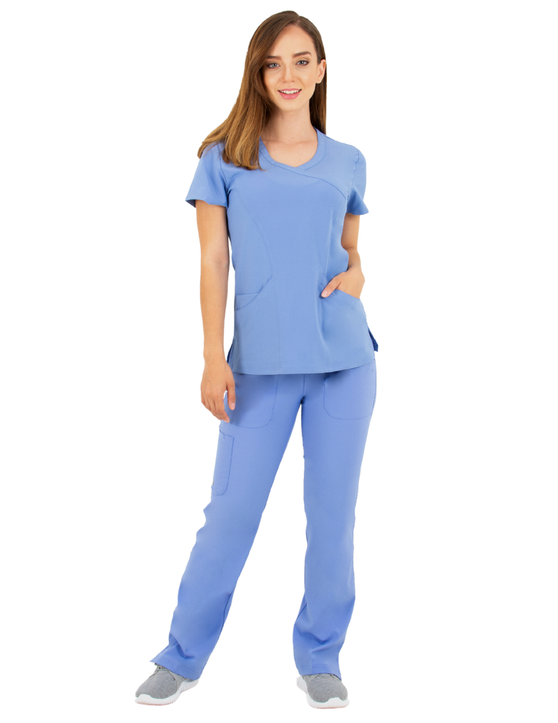 Life Threads Scrubs Women's Active Mock Wrap Top Ceil Blue | scrub-supply.com