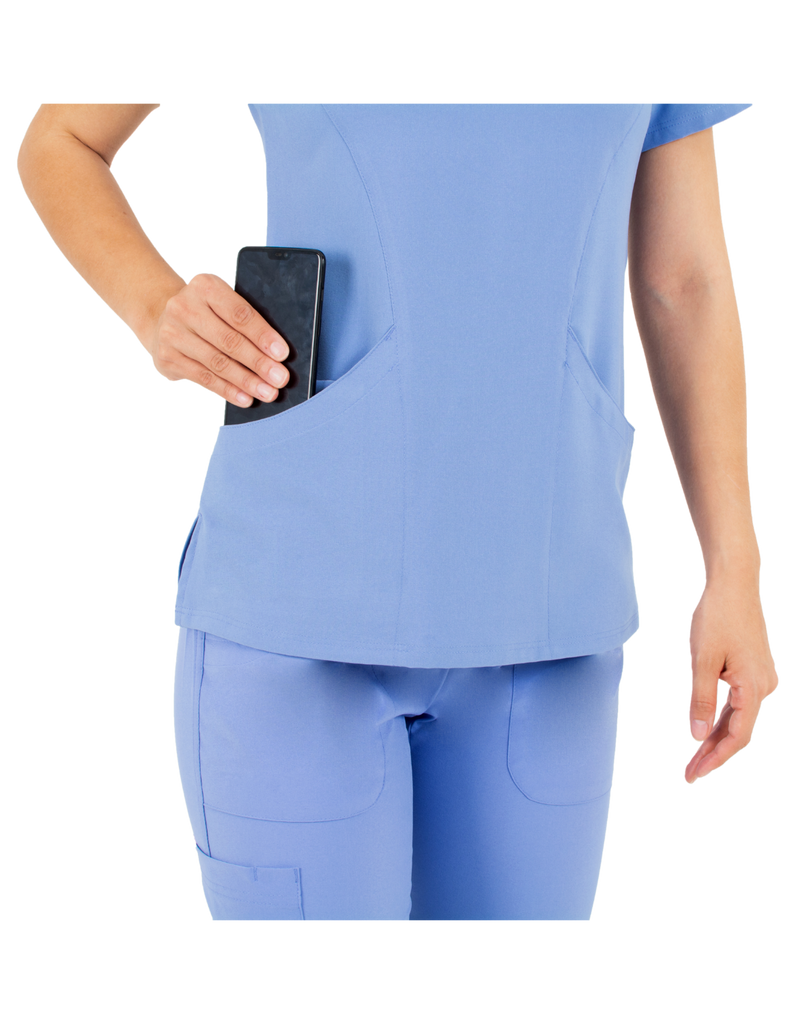 Life Threads Scrubs Women's Active Mock Wrap Top Ceil Blue | scrub-supply.com