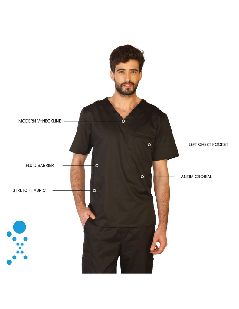 Life Threads Scrubs Men's Contego V-Neck Top Black | scrub-supply.com